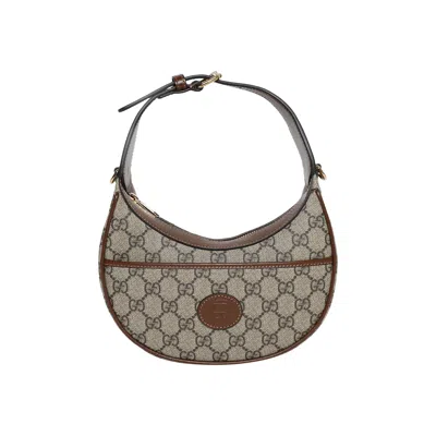 Pre-owned Gucci Half Moon Shaped Mini Bag With Interlocking G 'beige/ebony Supreme' In Brown