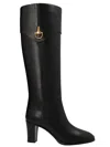 Gucci Almond Toe Block Heel Knee High Boots In Black