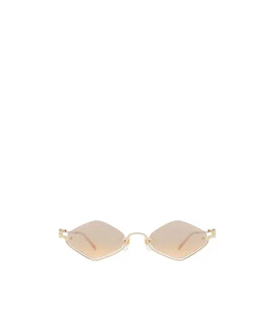 Gucci Half-rim Geometric-frame Sunglasses In Yellow