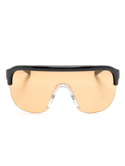 Gucci Half-rimless Shield-frame Sunglasses In Black
