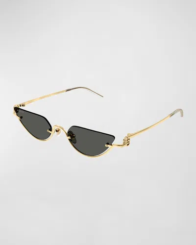 Gucci Half-rimmed Metal Cat-eye Sunglasses In Gold