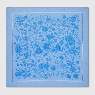 Gucci Halstuch Aus Seide Und Baumwolle Mit Gg Blumen-print In Blue