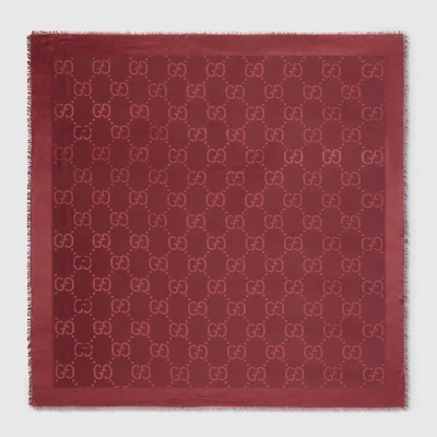 Gucci Halstuch Aus Seide Und Wolle Mit Gg Jacquard In Bordeaux