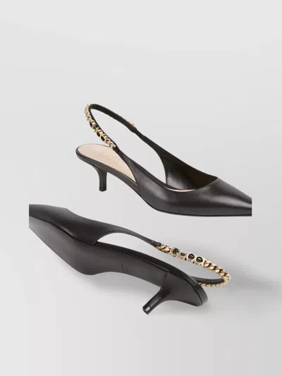 GUCCI HAND-STITCHED CHAIN DETAIL KITTEN HEEL PUMPS