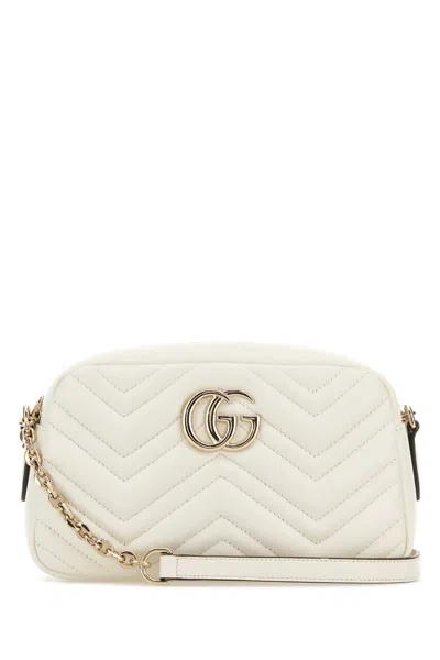 Gucci White Leather Gg Marmont Crossbody Bag