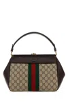 Gucci Woman Gg Supreme Fabric And Leather Handbag In Printed