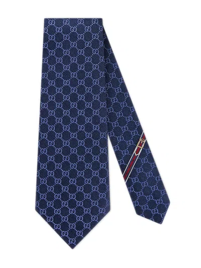 Gucci Handmade Double G Motif Silk Tie 8 X 146 Cm In Blu