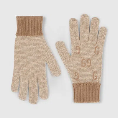 Gucci Gg Cashmere Lamé Gloves In White