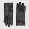 Gucci Gg Leather Gloves With Double G In Black