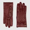 Gucci Gg Leather Gloves With Double G In Brown