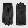 Gucci Embossed Gg Leather Gloves In Black