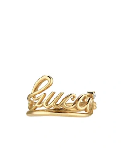 Gucci Handwritten  Logo Ring In Yellow