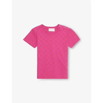 Gucci Kids' Happy Fucsia/mc Baby Gg Print Cotton-jersey T-shirt 12- In Pink