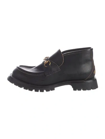 Pre-owned Gucci Harald Horsebit Accent Loafers In Black