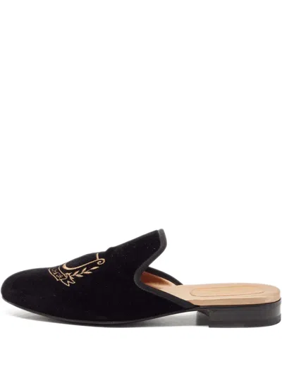 Pre-owned Gucci Harp-embroidered Mules