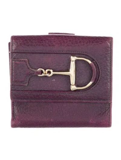 Pre-owned Gucci Hasler Compact Leather Compact Wallet In Purple