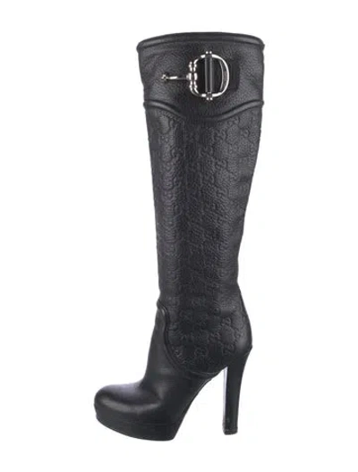 Pre-owned Gucci Hasler Horsebit Accent Leather Boots In Black