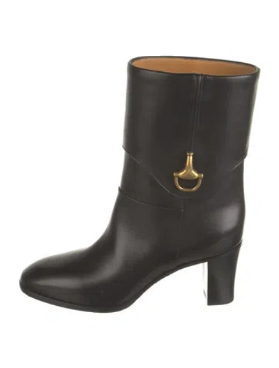 Pre-owned Gucci Hasler Horsebit Accent Leather Boots W/ Tags In Black