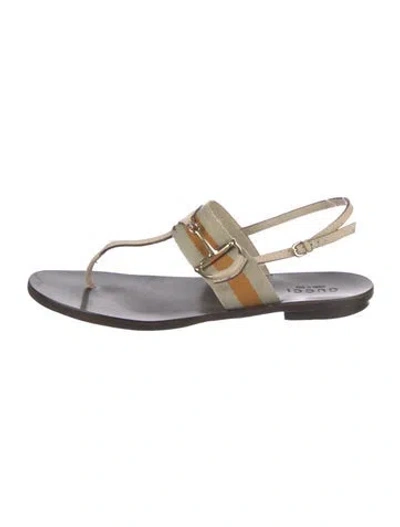 Pre-owned Gucci Hasler Horsebit Accent Leather T-strap Sandals In Neutral