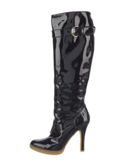 Pre-owned Gucci Hasler Horsebit Accent Patent Leather Boots In Blue