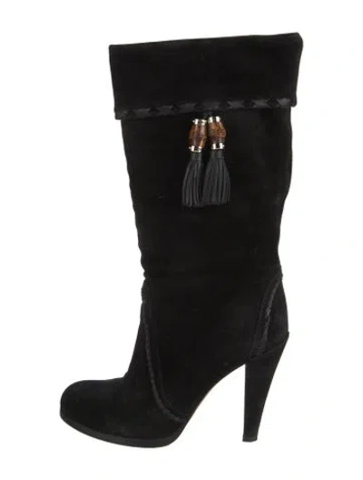 Pre-owned Gucci Hasler Horsebit Accent Suede Boots In Black