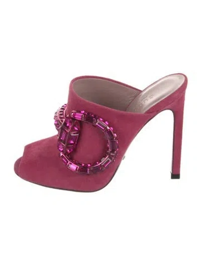 Pre-owned Gucci Hasler Horsebit Accent Suede Mules In Pink