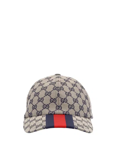 Gucci Men Beige And Ebony Baseball Cap With Web Detail In Gg Supreme Canvas Man In Green