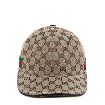 Gucci Original Gg Canvas Baseball Hat With Web In Beige