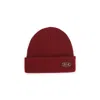 Gucci Women Bordeaux Beanie With Leather Patch With Horsebit Plaque In Wool Woman In Red
