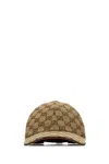 Gucci Women Beige Baseball Hat With Curved Brim And All-over Gg Motif In Fabric Woman In Brown