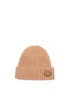 Gucci Womens Camel Double G Ribbed Wool-blend Knitted Beanie Hat In Brown
