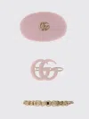 Gucci Two-tone Leather And Metal Hair Clips Set In Pink