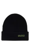 Gucci Ribbed Wool Beanie Folded Cuff In Black