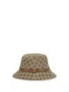 Gucci Women Gg Supreme Fabric Bucket Hat In Brown