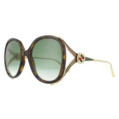 Pre-owned Gucci Havana 56 Mm Gradient Women's Sunglasses Gg0226s-003 56 In Green Gradient