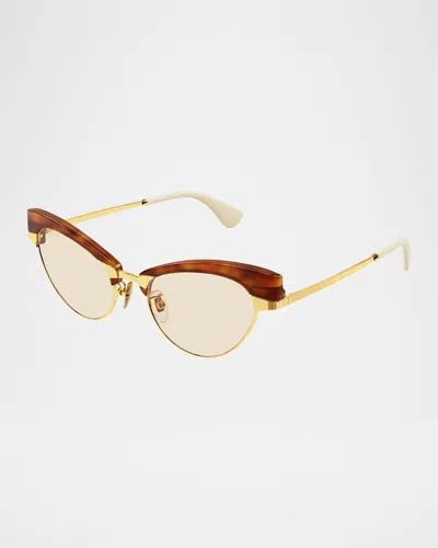 Gucci Havana Acetate & Metal Cat-eye Sunglasses In Gold