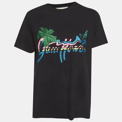 Pre-owned Gucci Hawaii Print Jersey Crew Neck T-shirt M In Black
