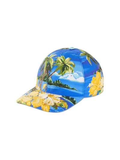 Gucci 7006004hapr8464 Hawaiian Print Logo Patch Baseball Cap In Blue