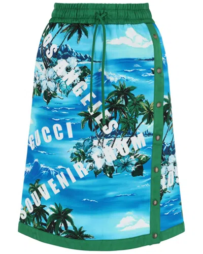 Gucci Pencil Skirt With Los Angeles Print In Blue