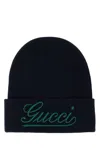 Gucci Dark Blue Wool Beanie Hat In Black