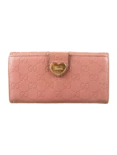 Pre-owned Gucci Heart Continental Gg Signature Continental Wallet In Pink