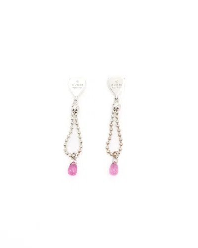Gucci Heart Dangling Silver Earrings In Multi