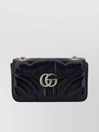 Gucci Heart Embroidered Glossy Chain Shoulder Bag In Black