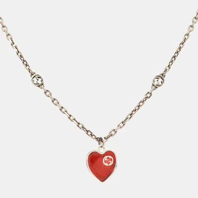 Pre-owned Gucci Heart Enamel Sterling Silver Necklace