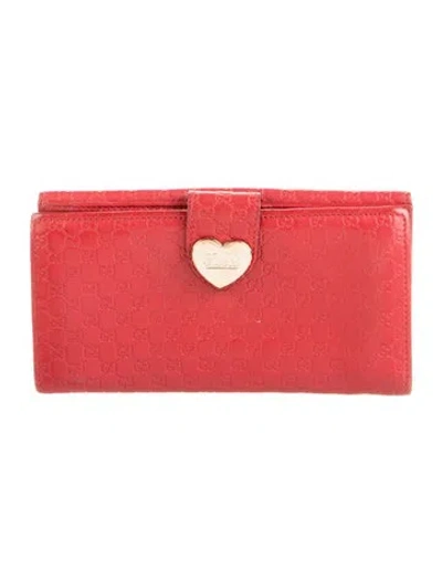 Pre-owned Gucci Heart Microssima Pattern Continental Wallet In Red
