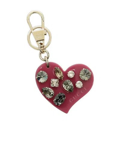 Gucci Heart-shaped Crystal Key Chain In Red