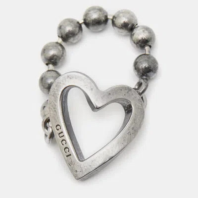 Pre-owned Gucci Heart Sterling Silver Beaded Ring Size 51