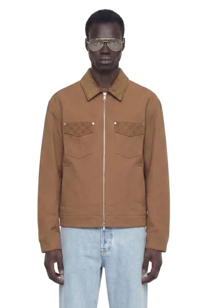 Gucci Heavy Cotton Canvas Overshirt In Brown