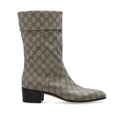 Gucci Gg-canvas Heeled Boots In Beige