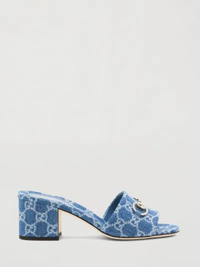 Gucci Horsebit Gg Denim Sandal In Blue
